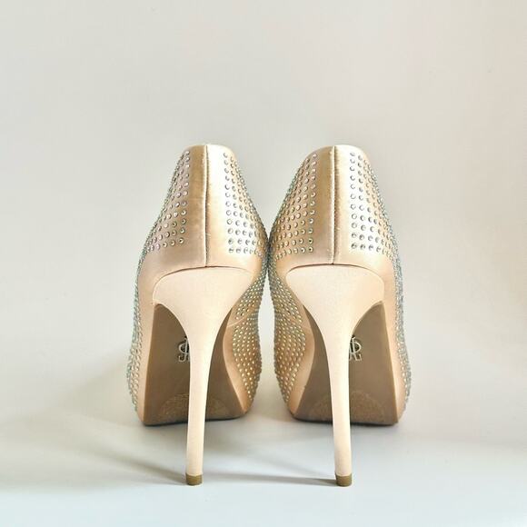 JLO Taupe Platinum Faux Diamond Studded Platform Heels - Picture 3 of 7